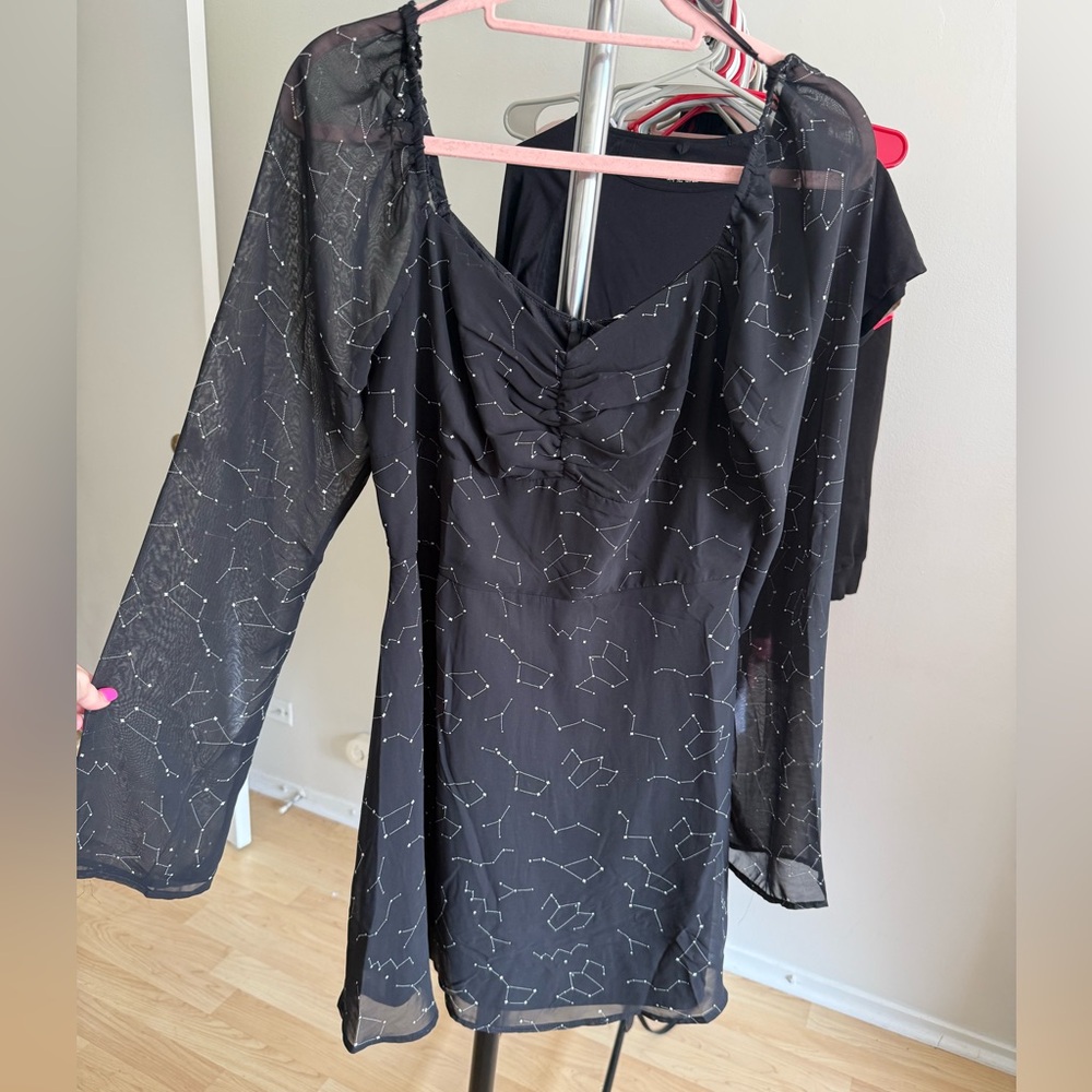 Elegant Black Constellation Stars Flare Dress